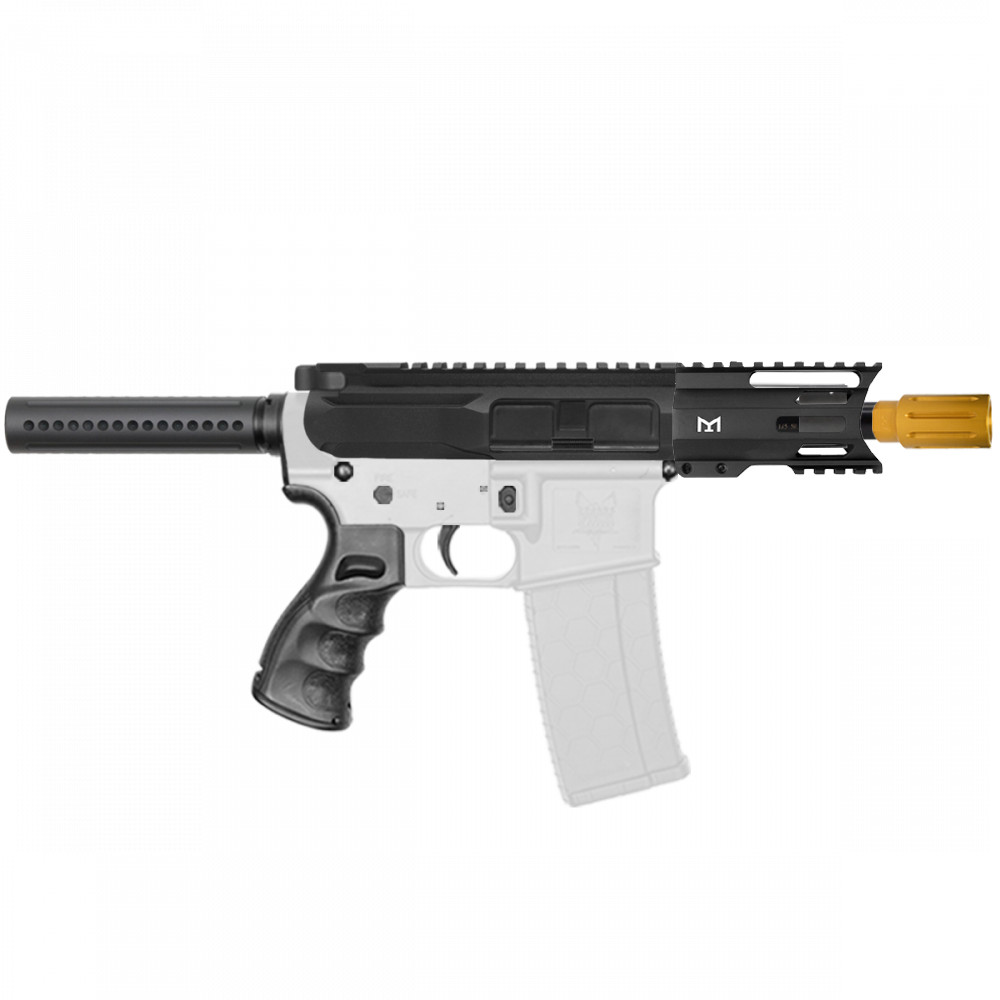 AR-15 5.56 NATO 5'' PISTOL KIT - SIDE CUT BILLET UPPER WITH 4'' HANDGUARD OPTIONS- GOLD MUZZLE BRAKE 